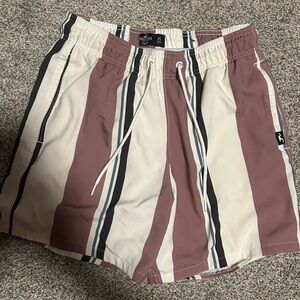 Hollister Men’s Vertical Stripe Swim Shorts in Cream, Mauve & Black